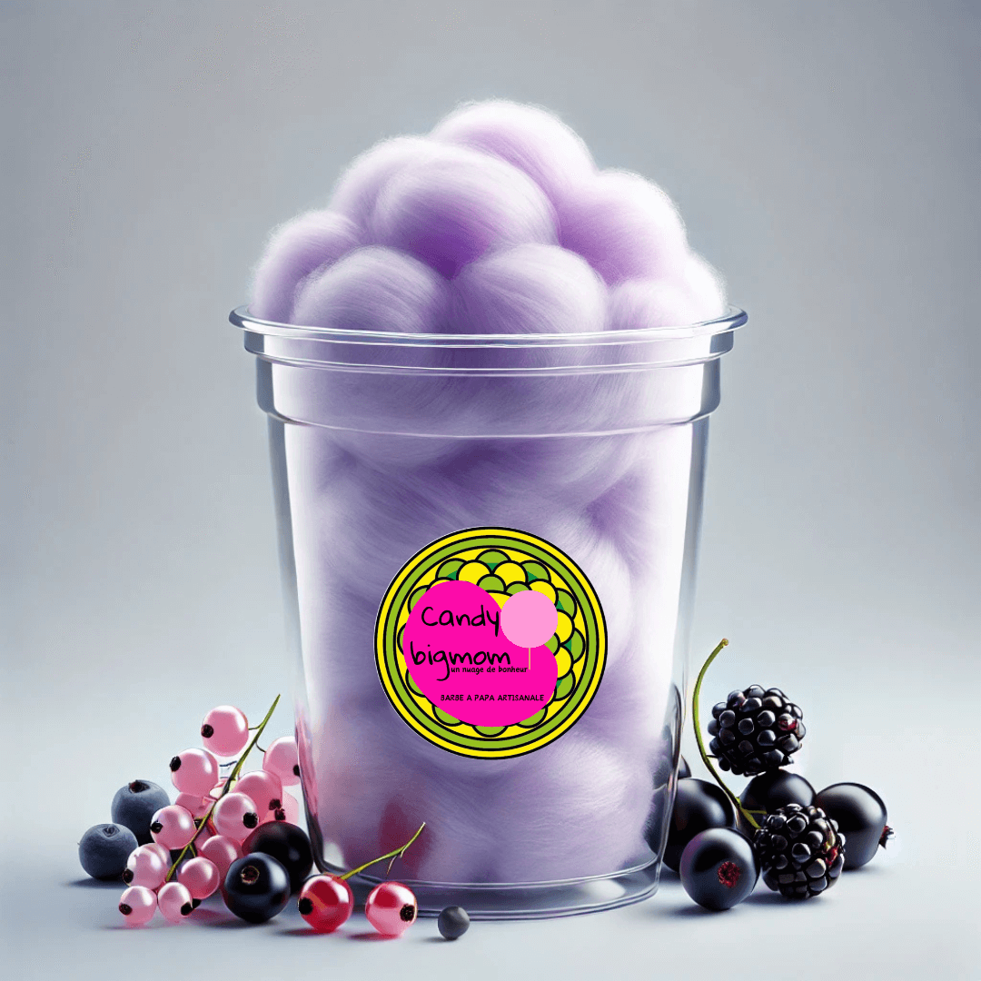 Grossiste Barbe a papa en Pots: Goût Fraise,Banane,Myrtille,Fruits rouge - Candy Bigmom